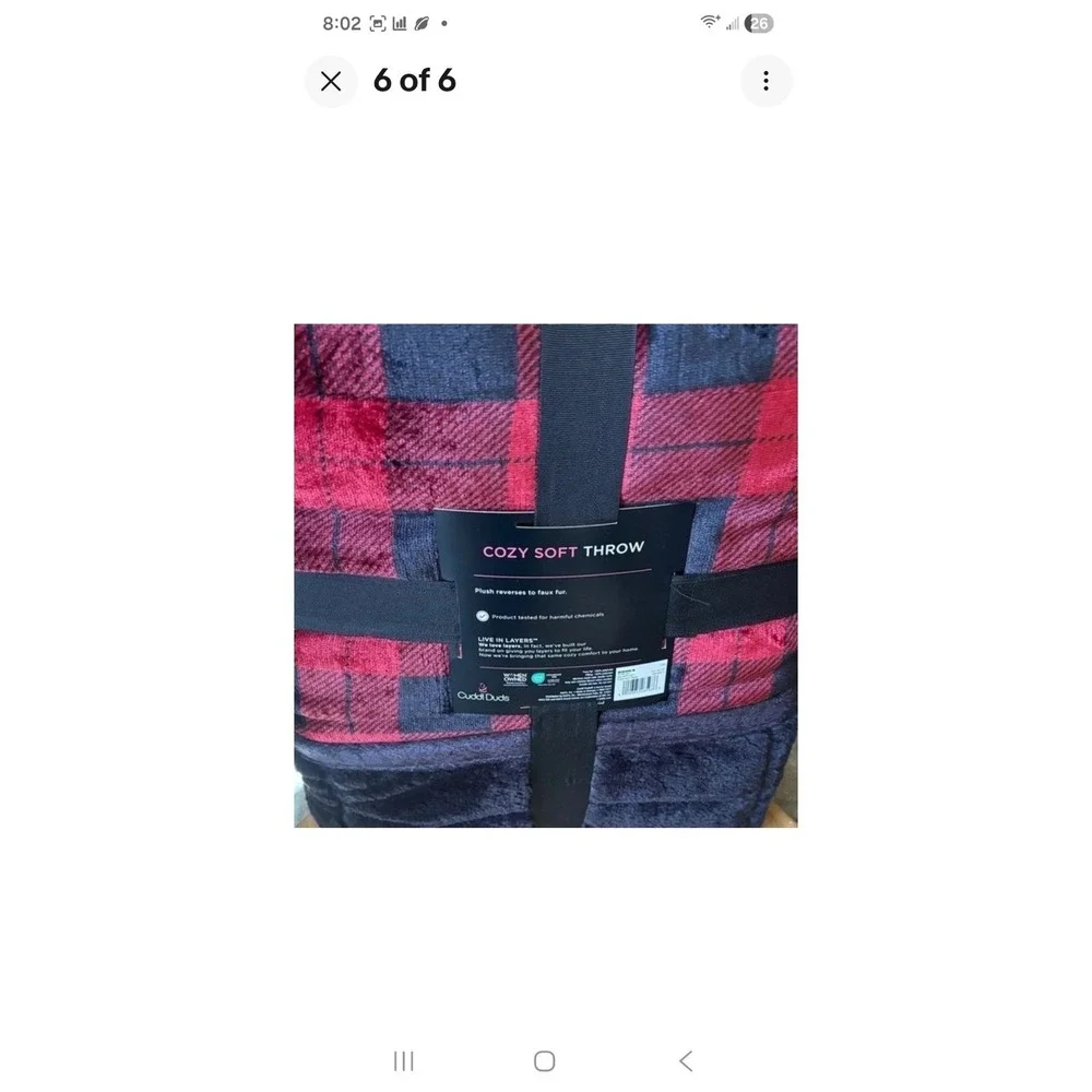 Cuddl Duds Sherpa Throw‎ Blanket 50x60 Red Buffalo Plaid Lodge Cozy Soft NEW